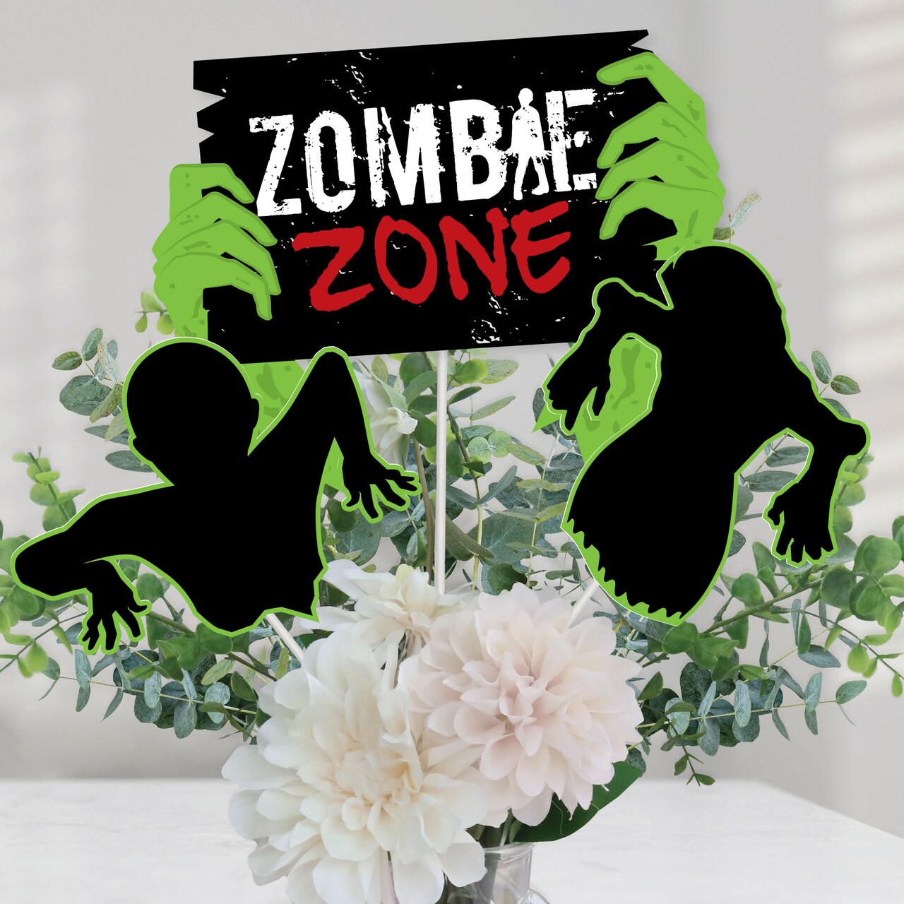 Big Dot of Happiness Zombie Zone - Halloween or Birthday Zombie Crawl Party Centerpiece Sticks - Table Toppers - Set of 15